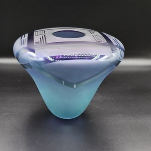 Vtg Jim & Connie Grant Celestial Geometric Amethyst Art Glass Vase Sculpture